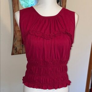 LOFT Sleeveless Ruffled Blouse in Deep Red